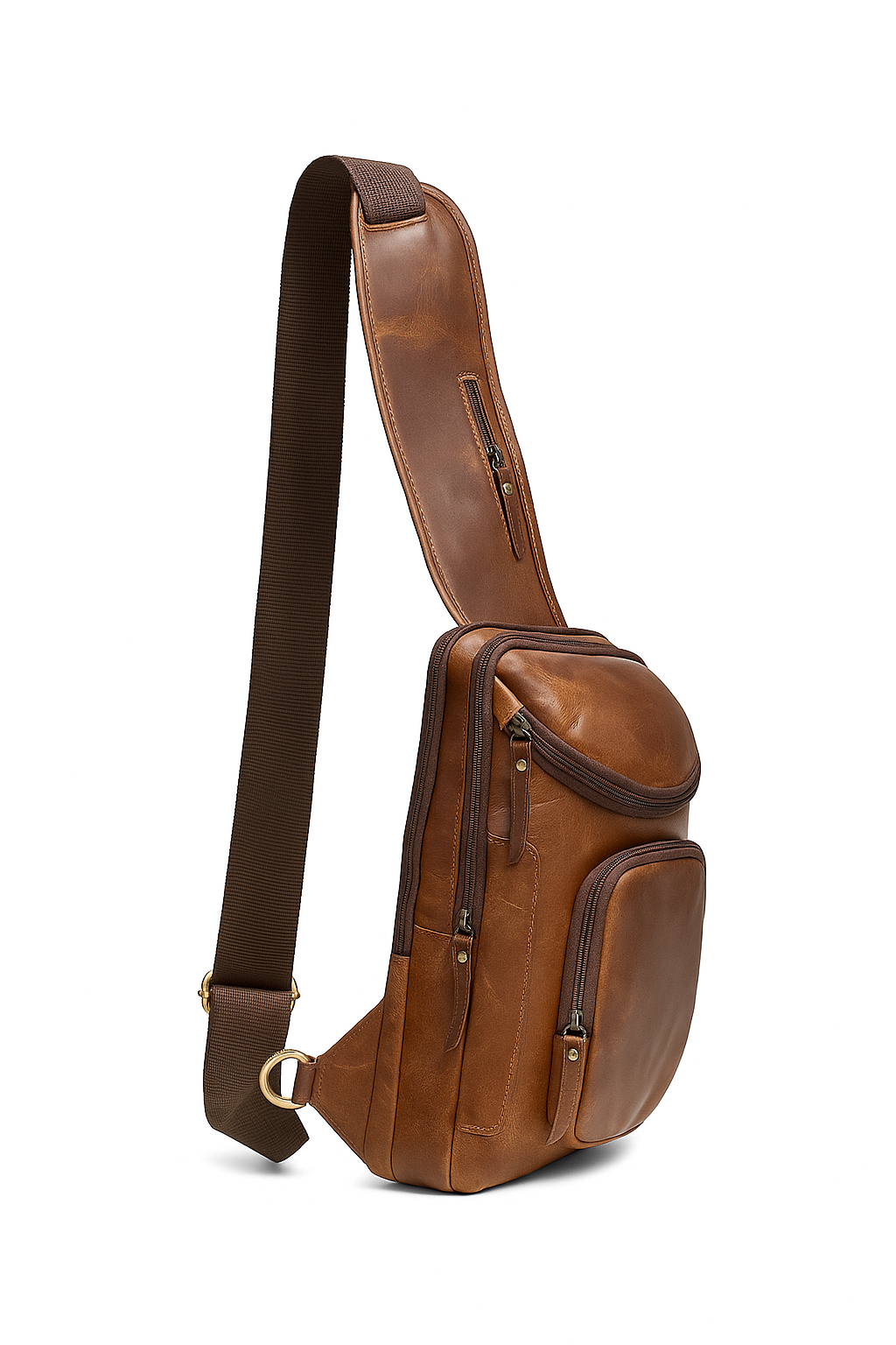 Full Grain Leather Chest Bag for Unisex – Coffee Brown Shoulder Sling Bag for Daily Commute & Travel